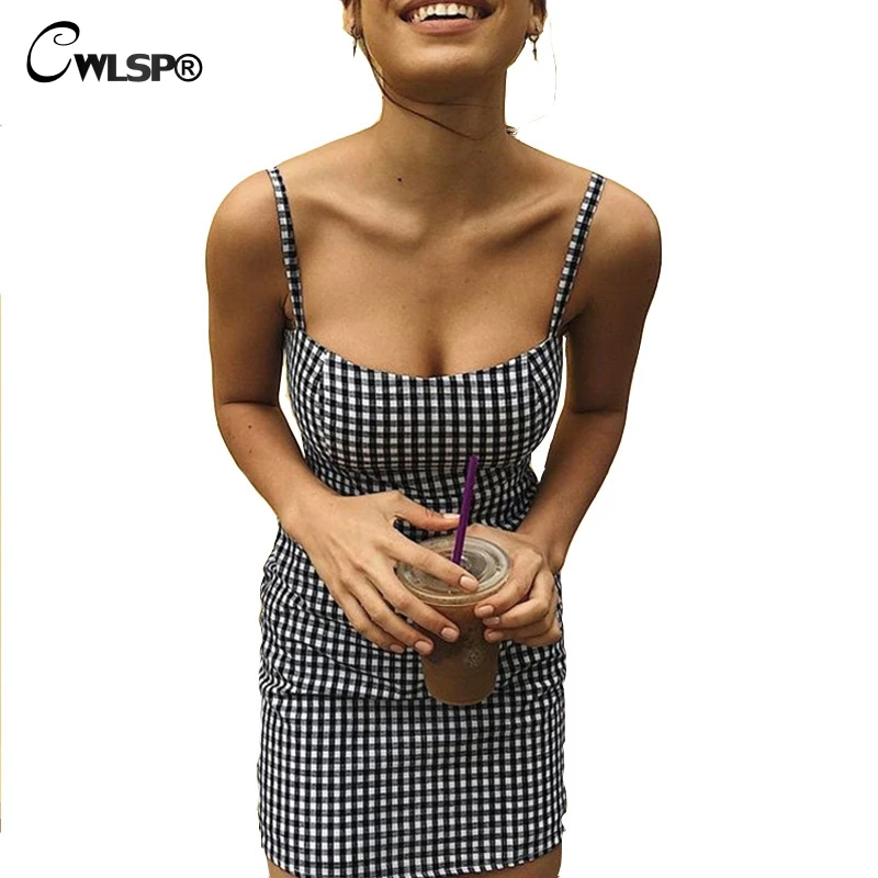 

CWLSP Summer Fashion Plaid Dress Women 2017 Casual Simple Vestidos Pencil Sexy Dresses robe femme ete 2017 QL3056
