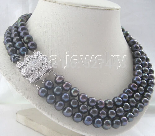 

Wholesale Beautiful AAA 17-19 " 10mm black round freshwater pearl necklace - zircon clasp AAA