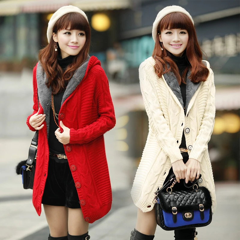 

2017 warm winter jackets Women cardigan add wool Christmas sweater Fashion women's sweater Casual plus size women's coat