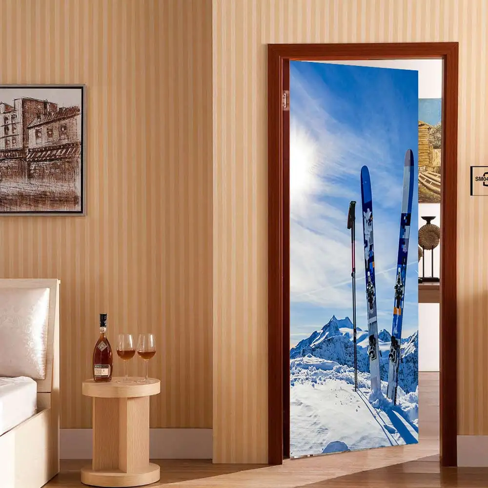 3D наклейки на дверь креативные снежные сани водонепроницаемые гостиная спальня Съемная дверь обои самоклеющиеся настенные наклейки Новинка