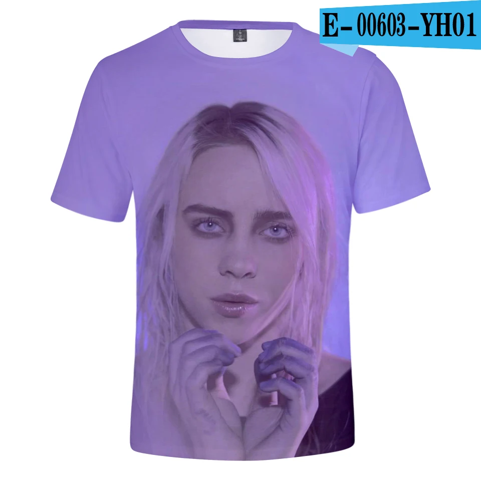 Billie Eilish, новинка, 3D футболка, для мужчин, летняя мода, хип-хоп, Harajuku, повседневная одежда, Billie Eilish, 3D, для девочек, желтая футболка - Цвет: Серебристый