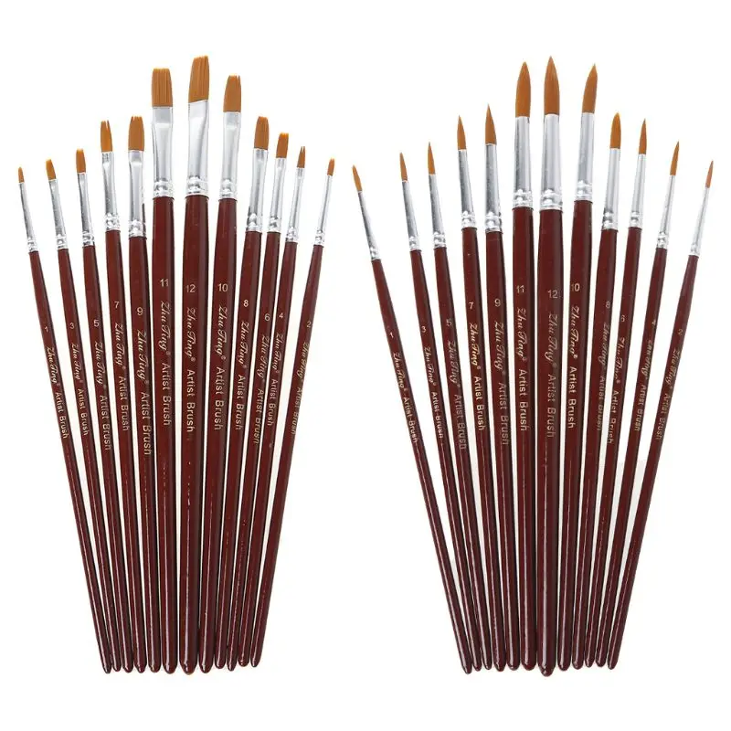 

12 Paint Brush Set For Oil Acrylic Watercolor Artist Painting Brushes Flat Tip Paint Kit Nylon Hair Art Craft
