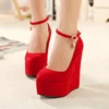 Flock wedges pumps large size female Custom high heels bride wedding shoes woman platform ankle strap party pumps women WSH2594 5