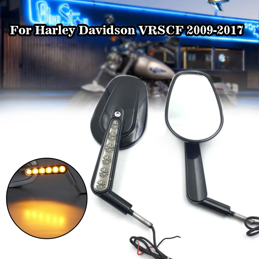 

Pair Black/Chrome Motorcycle Mirror Muscle LED Turn Signals Light Moto Rear side View mirrors case for Harley V-ROD V ROD VRSCF