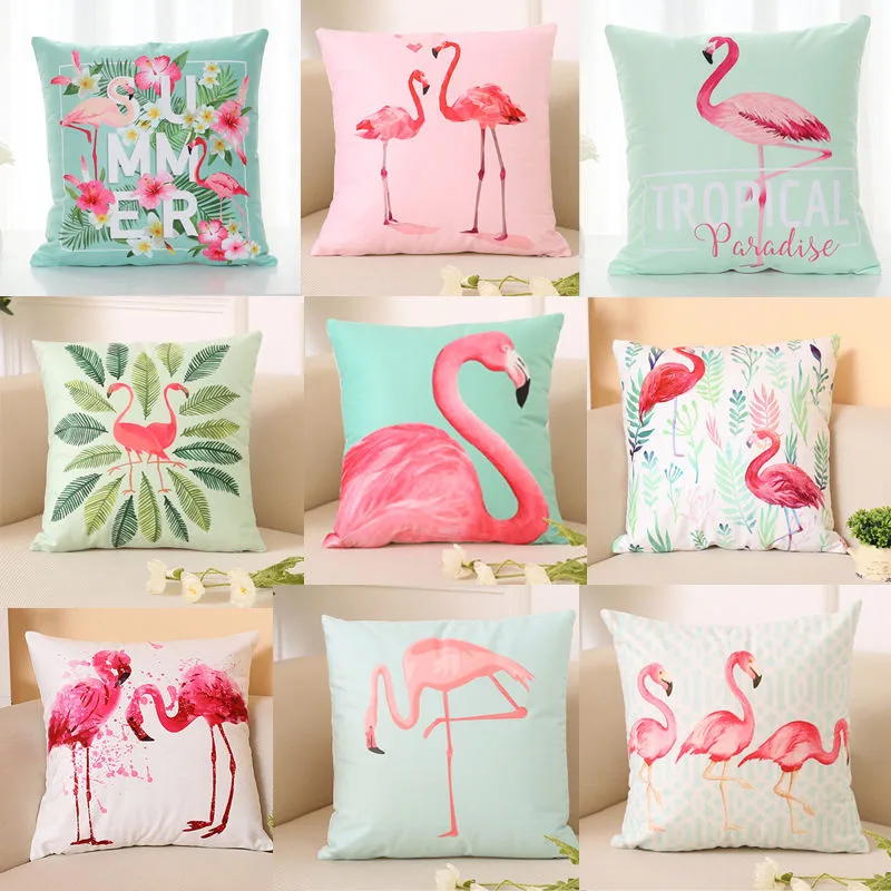 

40cm x 40cm 1PCS Colorful Flamingo Home Sofa Cushion Cover Throw Back Waist Cushion Cover 13 Style Home Decoration