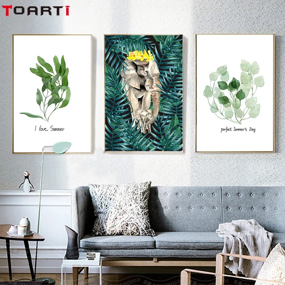 Animals &Leaves Wall Art Modern Abstract Watercolor Painting Vintage Posters Nordic Prints Living Room Home Decor Pictures Mural (6)