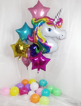 Globo de aluminio de estrella multicolor de 10 pulgadas/globo de unicornio grande, decoraciones para fiesta de cumpleaños, suministros para fiesta para niños, juguetes de Babyshower