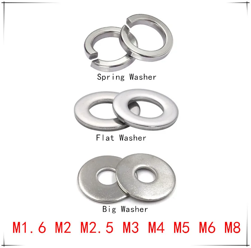 Нержавеющая сталь DIN125 плоская шайба M1.6/M2/M2.5 DIN127 пружинная M3/M4/M5 DIN9021 Большой Шайба