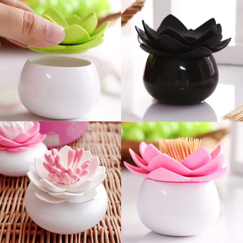 1Pcs Flower Lotus Cotton Swab Box Cotton Bud Holder Base Room Decorate