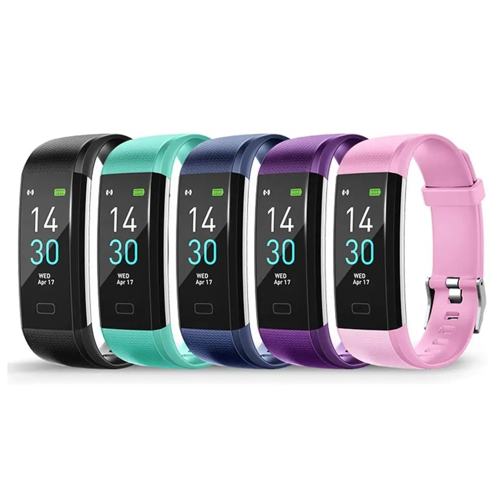 

IP68 Waterproof Watch 0.96IN Touch Screen Wireless Smart Bracelet Heart Rate Purple Silver base
