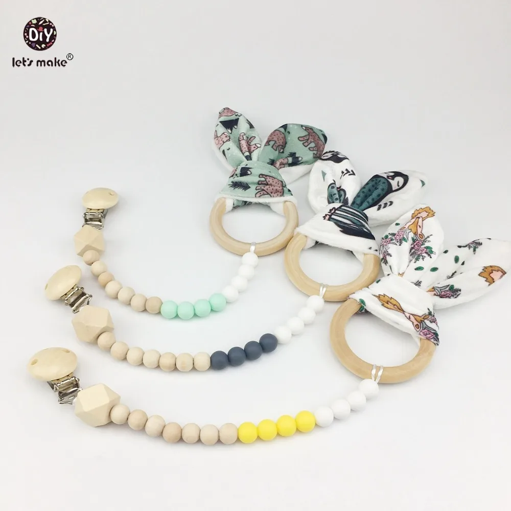 Handmade Baby Gift Set Pram Chain Garland Dummy Clip Holder Rattle Teether 3 Pcs