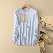 Красный свитер из чистого кашемира для женщин, женские пуловеры с круглым вырезом и длинным рукавом, осенняя/зимняя верхняя одежда, Свитер С Рисунком Птиц