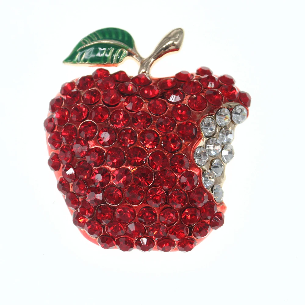 

100pcs/Cute apple fruit brooch pins charming red rhinestone brooch jewelry apple brooches pins for wedding decoration