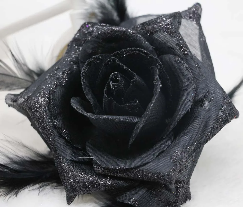 1 шт. Black Rose корсаж блеск головной убор цветок Перо чародей Hairband брошь запястье цветок