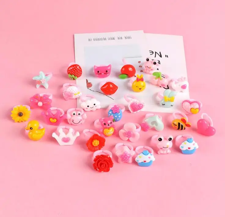Colorful 12 шт., кольцо для детей, ювелирное изделие, модное разноцветное кольцо, милые подарки для девочек, прекрасный фруктовый скраб, животное, костюм принцессы, виды - Цвет основного камня: Colorful