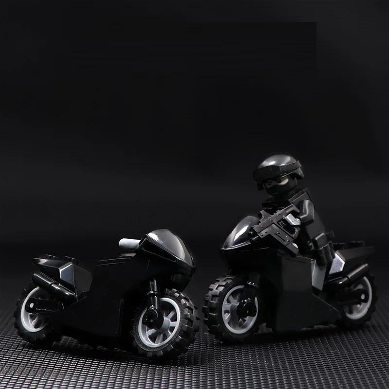 

Motorcycle Racing Black Weapons Brinquedos Accessories Playmobil City Military Mini Figures Building Block Brick Original Toys