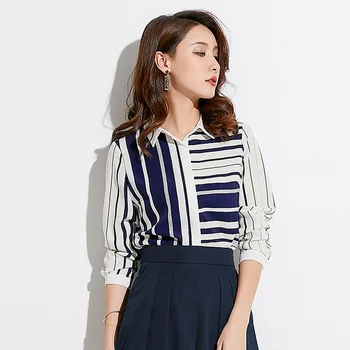 

Makuluya Simple Plain Office Lady Casual Spring Women Chiffon Horizontal Vertical Striped Female Blouse Vintage Shirts Tops OLQW