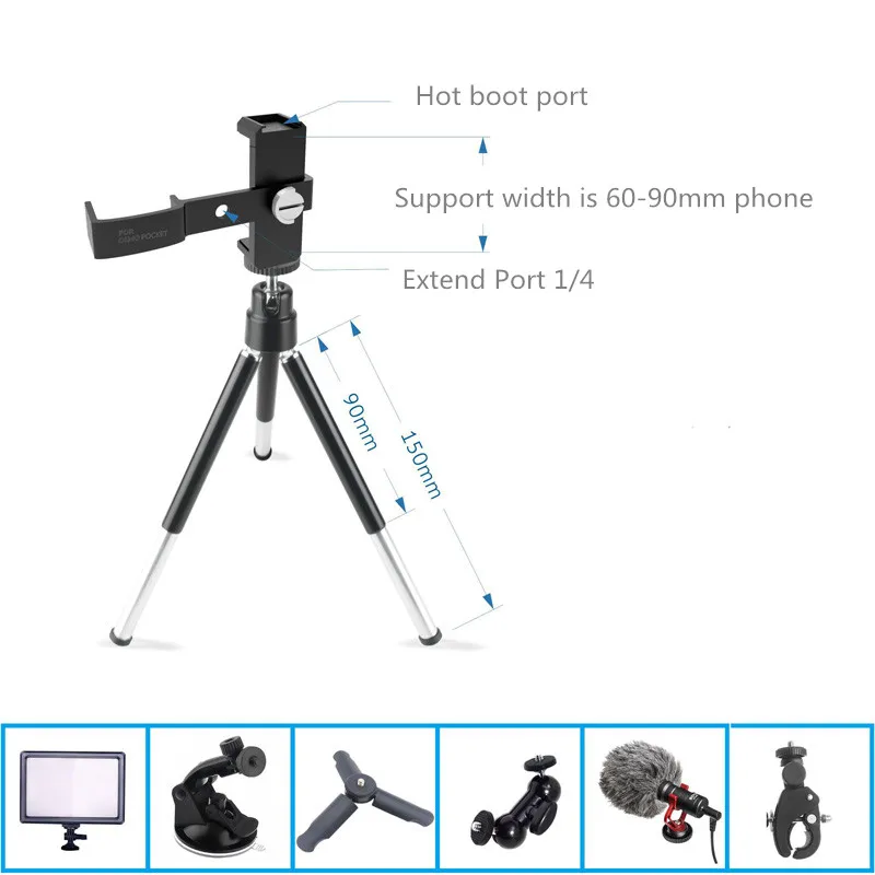Osmo pocket tripod Stabilizer Holder expand phone Clip 14 Hole Hot Boots Components for dji Osmo pocket camera gimbal Accessories 1 (3)