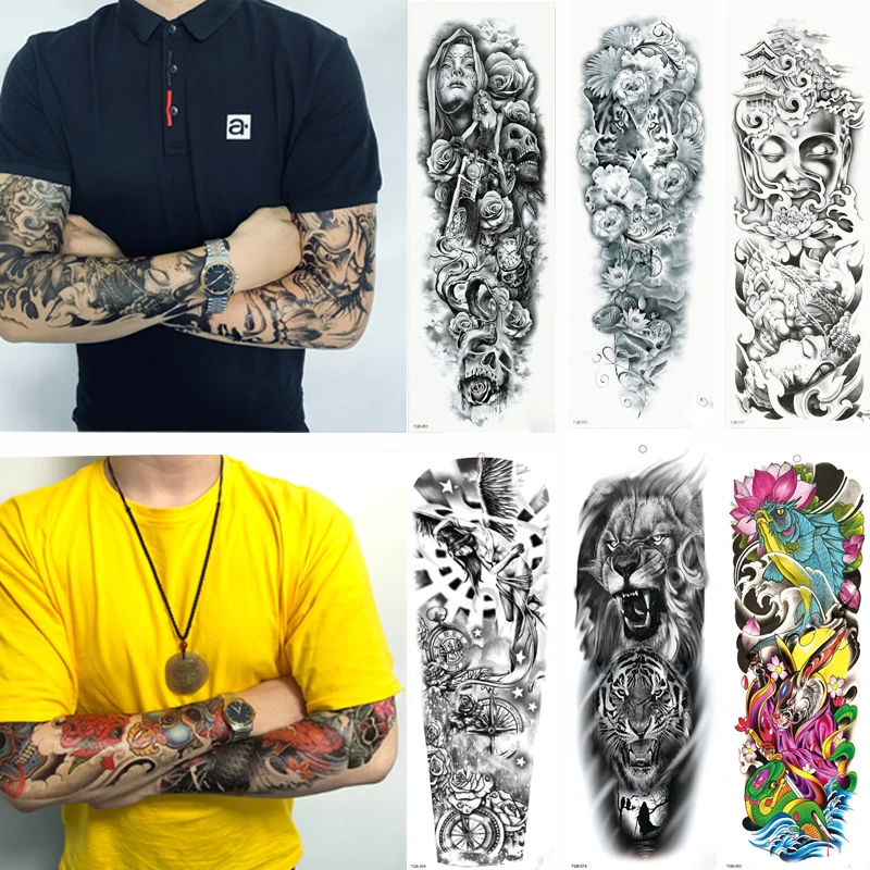1 ملاءات كامل الذراع الساق اضافية كبيرة المؤقتة الوشم ، الجسم الفن للرجال والنساء-الذئب ، النمر ، الدب ، المحارب ، القبلية رمز