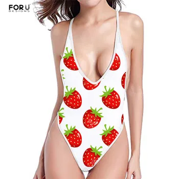

FORUDESIGNS Women Swimwear Red Strawberry Printing Swimsuit One Piece Swimming Suit for Female Monokini Summer Bathing Suits New