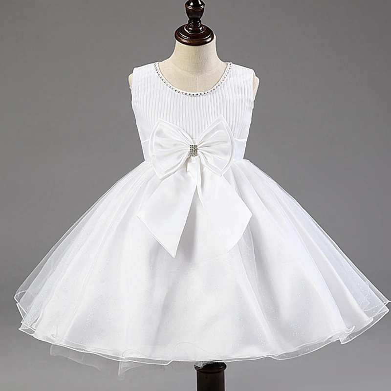 HIHEART 2016 New Princess Baby Girl Dress White Wedding Dress Bow Sash