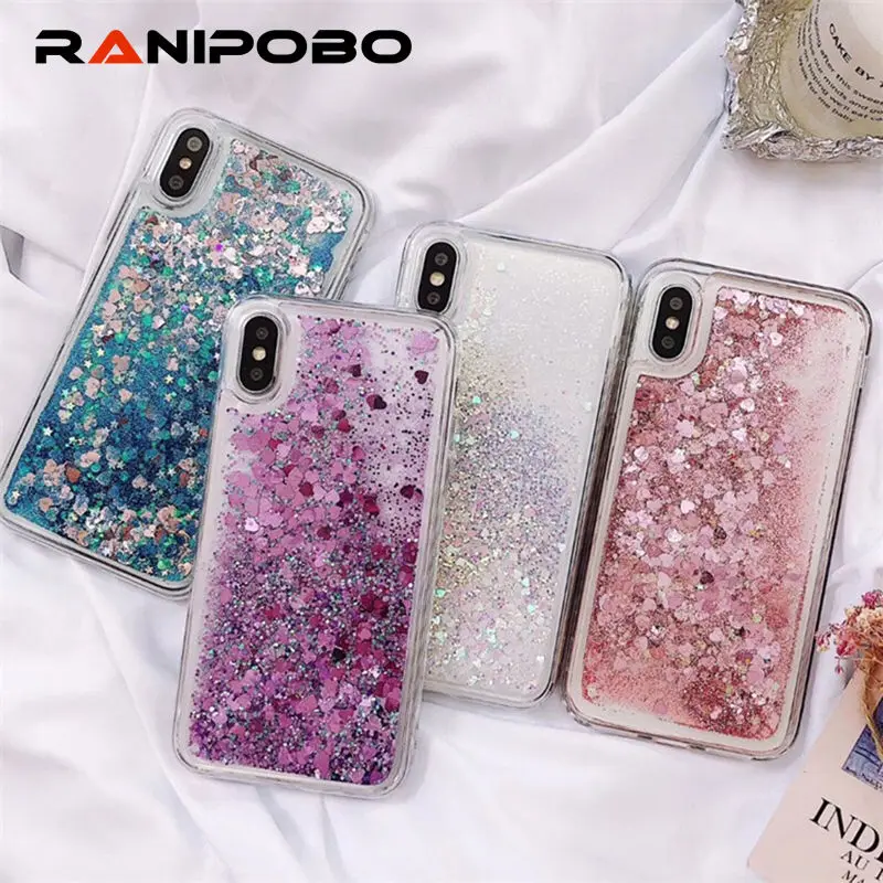 

Quicksand Shining Love Heart Glitter Phone Case For iPhone X XR XS MAX 6 6S 7 8 Plus Liquid Bling Star Sequins Back Cover