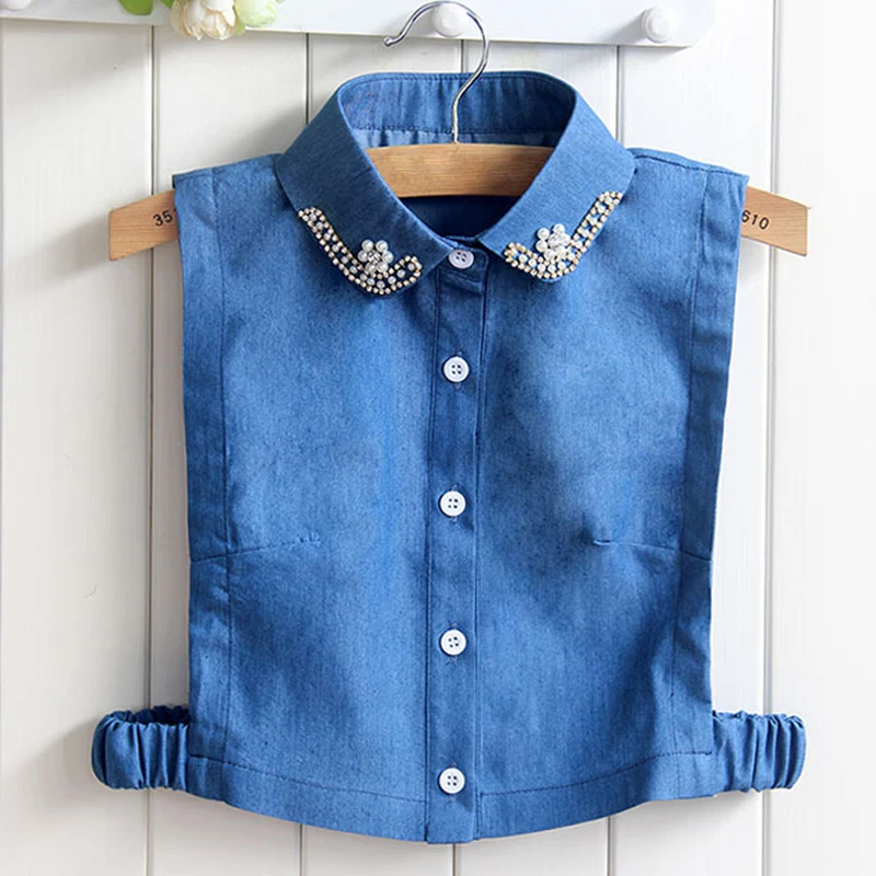 Denim detachable collars fashion pearl crystal Fake Collar on