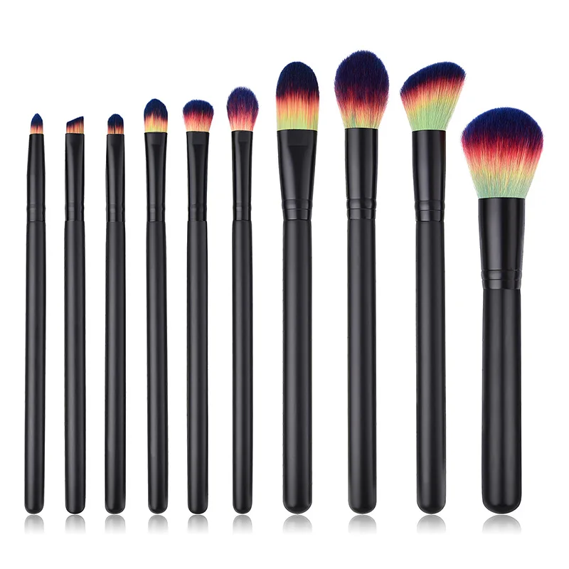 

GUJHUI 10pcs Wood Handle Colorful Hair Makeup Brush Set Foundation Blending Powder Face Brush Cosmetic Make Up maquillaje