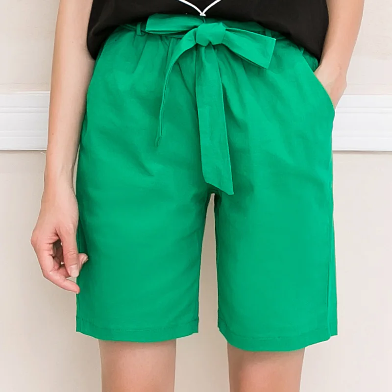2019 Plus Size Cotton Shorts Solid Elastic Waist Bermudas