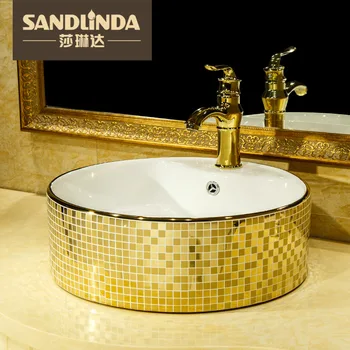 

Fashion gold plated table basin wash ceramic circle basin wash basin