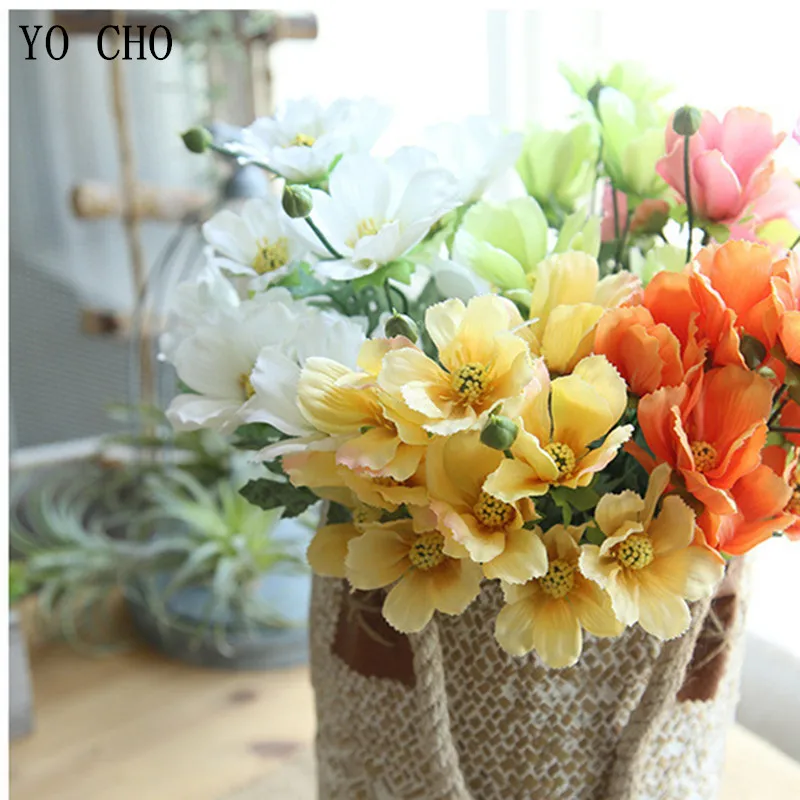 YO CHO Artificial Flowers High Quality Likelife Coreopsis Bouquet Silk Flower For Home Decor Wedding Party Supplies Fake Flowers