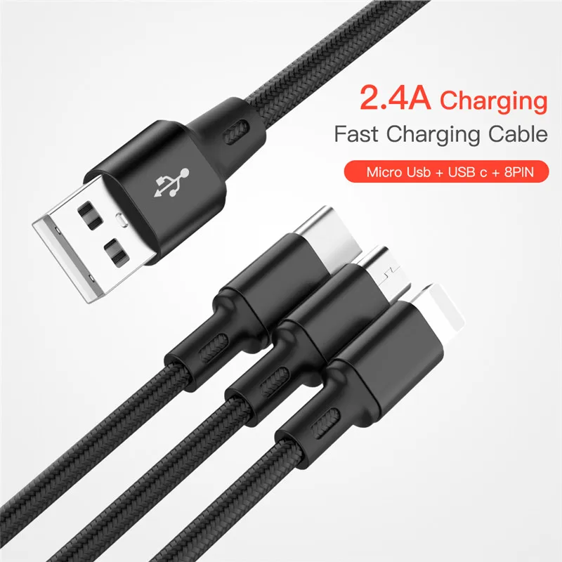 كابل يو اس بي ل فون XS X 8 7 6 شحن شاحن 3 في 1 المصغّر USB كابل للأندرويد USB TypeC الهاتف المحمول الكابلات لسامسونج S9