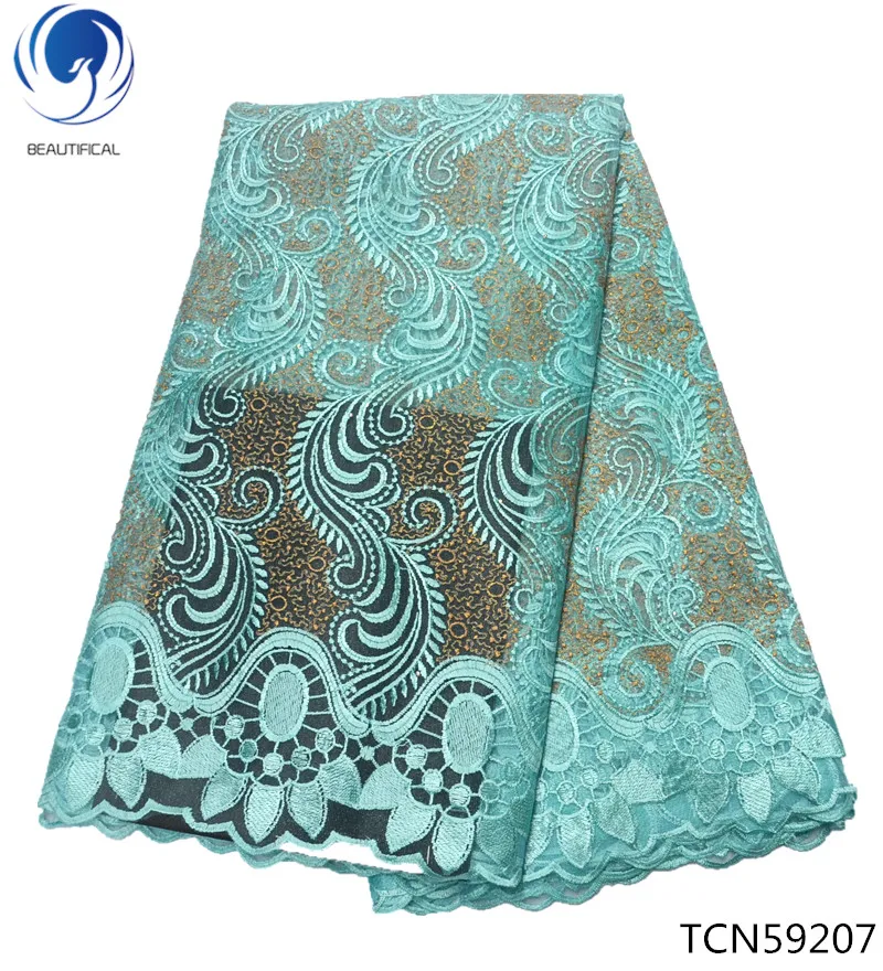 Красивые африканские кружевные ткани с вышивкой, кружевная ткань, красный нигерийский кружевной материал для женских платьев, 5 ярдов/партия, TCN592 - Цвет: TCN59207