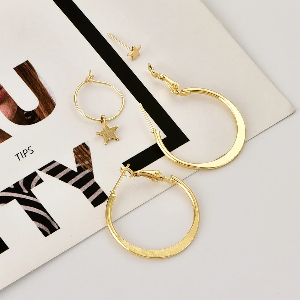 Дизайн бренд Звезды Луна Циркон комбинация серег набор благородный минималистичный подарок для женщин. Цельный