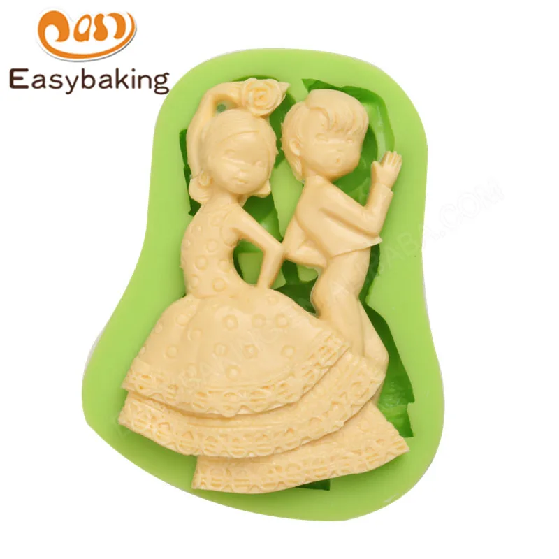 ES-1410 Dancing boy and girl Silicone Molds for Fondant Cake Decorating