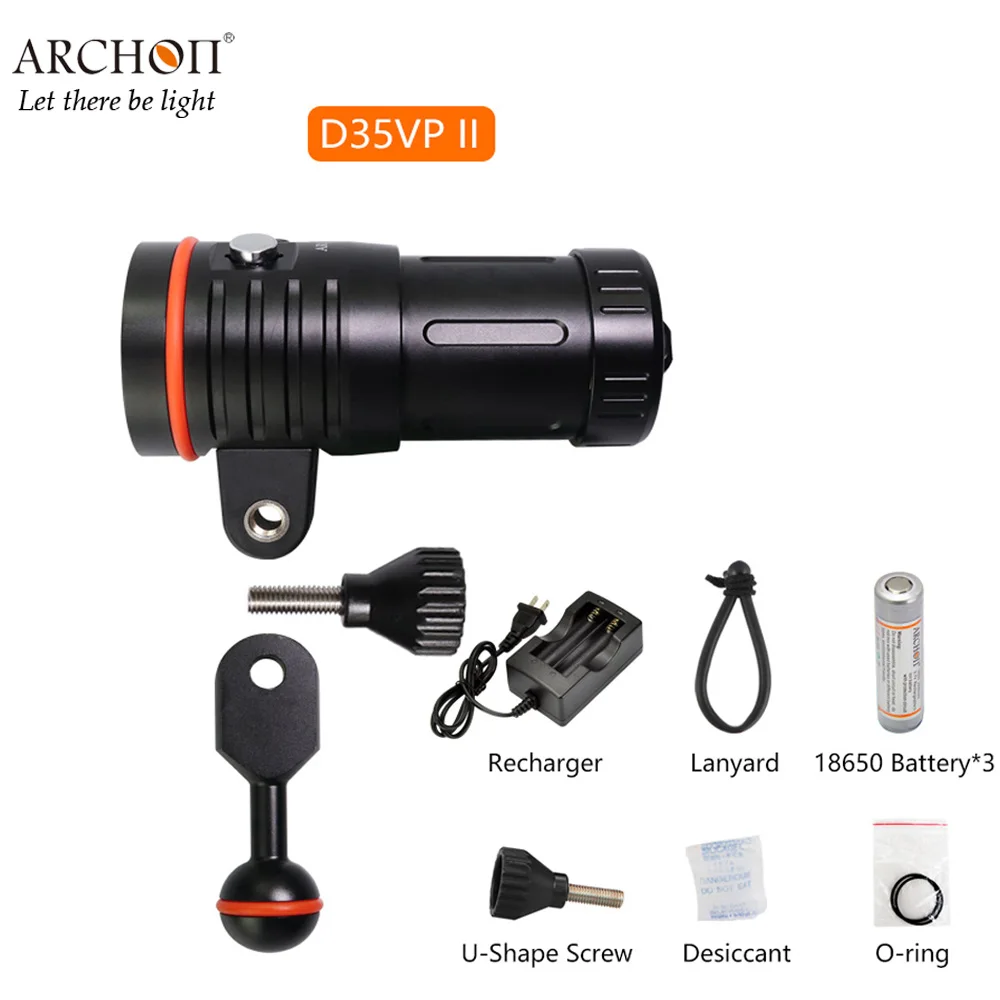 ARCHON D35VP II W41VP Дайвинг видео светильник 4* CREE XM-L2 Макс 2600 люмен погружной фонарь 100 м подводный Точечный светильник с зарядным устройством