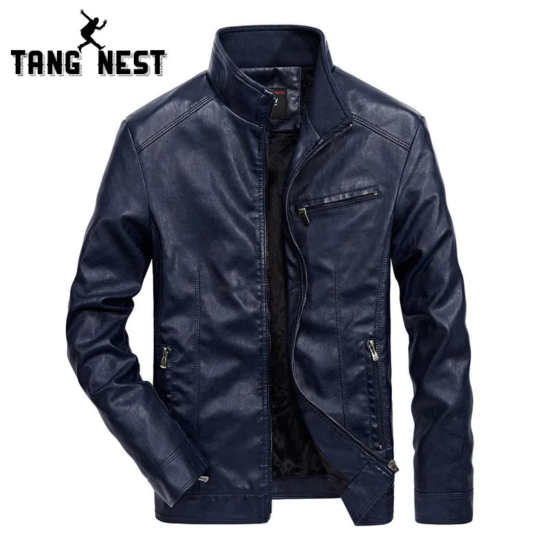 

TANGNEST 2018 New Men's Fashion Environmental PU Jacket Pockets Decor Autumn Warm Layer Leather Quilted Asian Size M-5XL MWP500