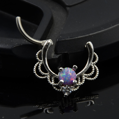 Lacey Opal Drapery Royalty Septum Rook Clicker Ring Nose Ring Tragus Cartilage Earring Titanium Shaft 16G Hanger Piercing