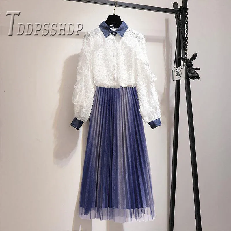 Весенние сказочные женские комплекты белая блузка и плиссированная юбка женские комплекты
