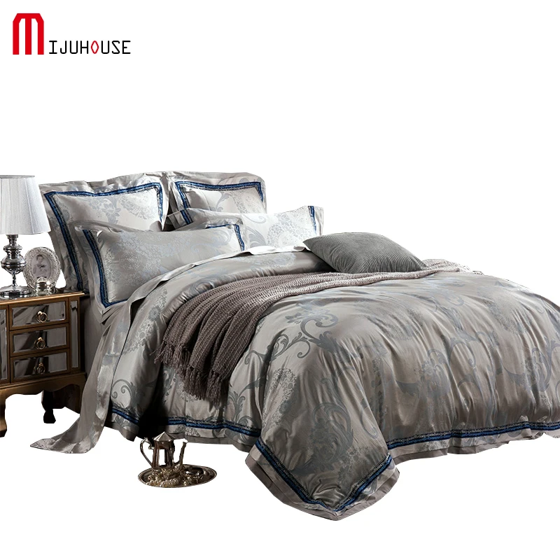 

4pcs Sateen Jacquard Bedding set Luxury Sateen Silk Cotton Duvet Cover Flat Sheet Pillowcase King Queen Size Available Sheet Set