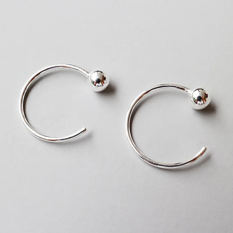 

SO Thin 100% Authentic 925 Sterling silver Half Circle Lucky Polished Beads Ear Earrings Fine jEWELRY E103
