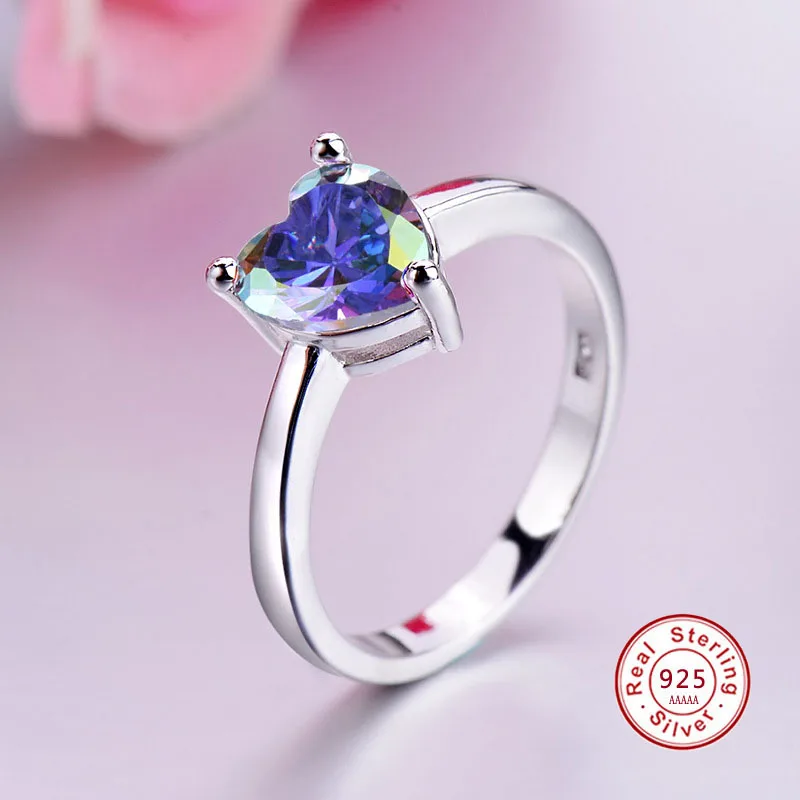 

Romantic Silver color Forever Love Heart Opal Finger Ring Wedding With Blue AAA Zircon Fashion Jewelry Gift For Mother