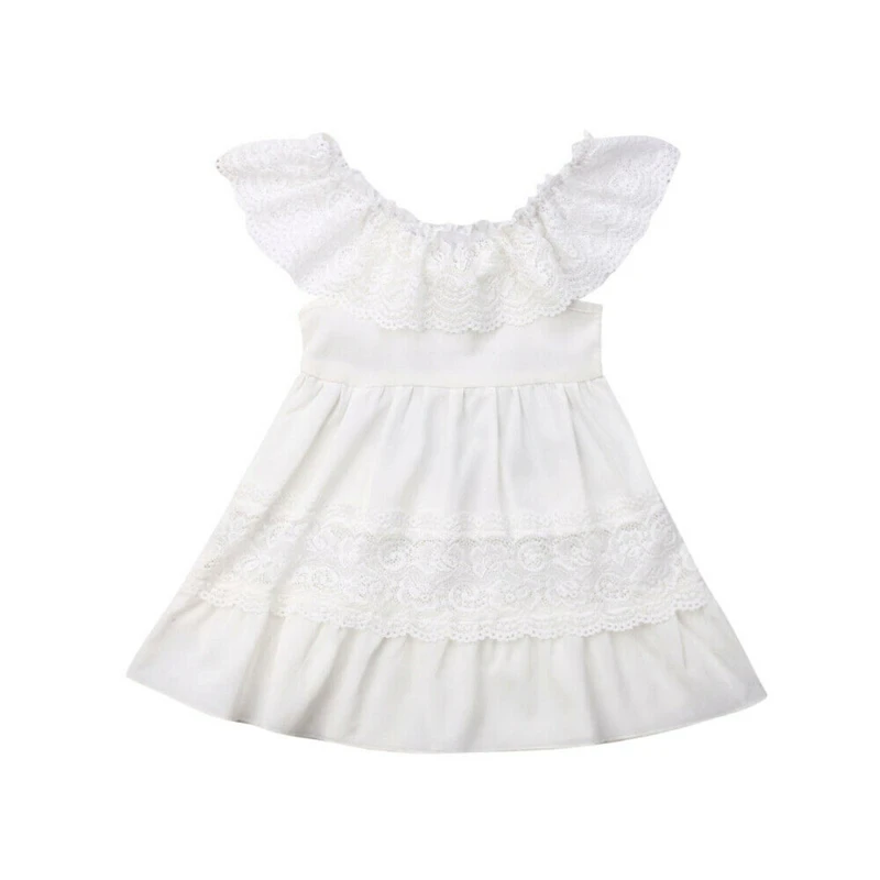 

Girls Dress Summer Toddler Baby Girl Clothes Off Shoulder Ruffle Lace Party Dress Sundress Princess Costume White Girl Dresses