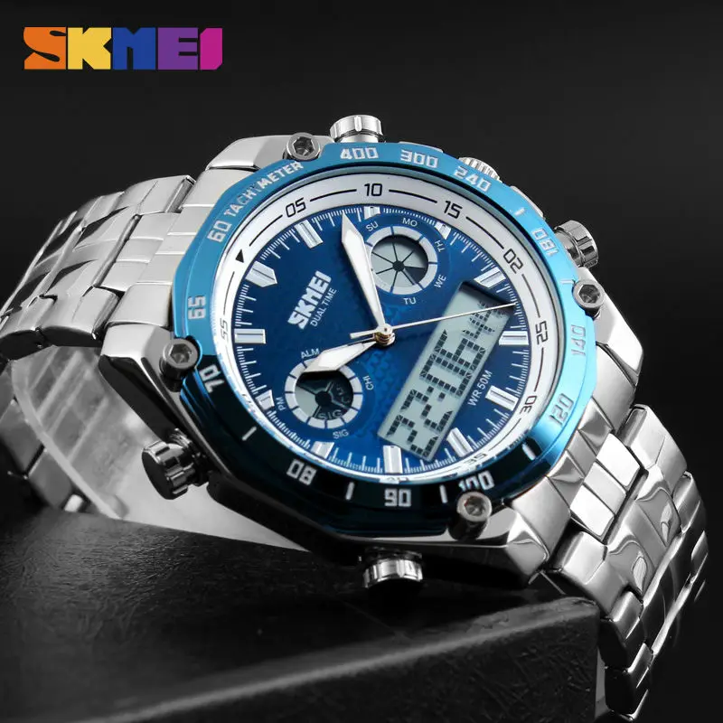 

Luxury Watches Men Fashion Waterproof LED Electronic Brand Watch Shock Stainless Steel Dual Display Quartz Wristwatch Mens Clock