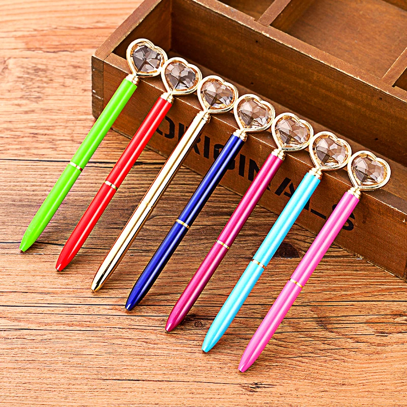 US $307.00 500 pcs Kawaii Ballpoint Pen Big Gem Metal Ball Pen With Large Heart Crystal Diamond Magical Pen Fashion School Office Supplies