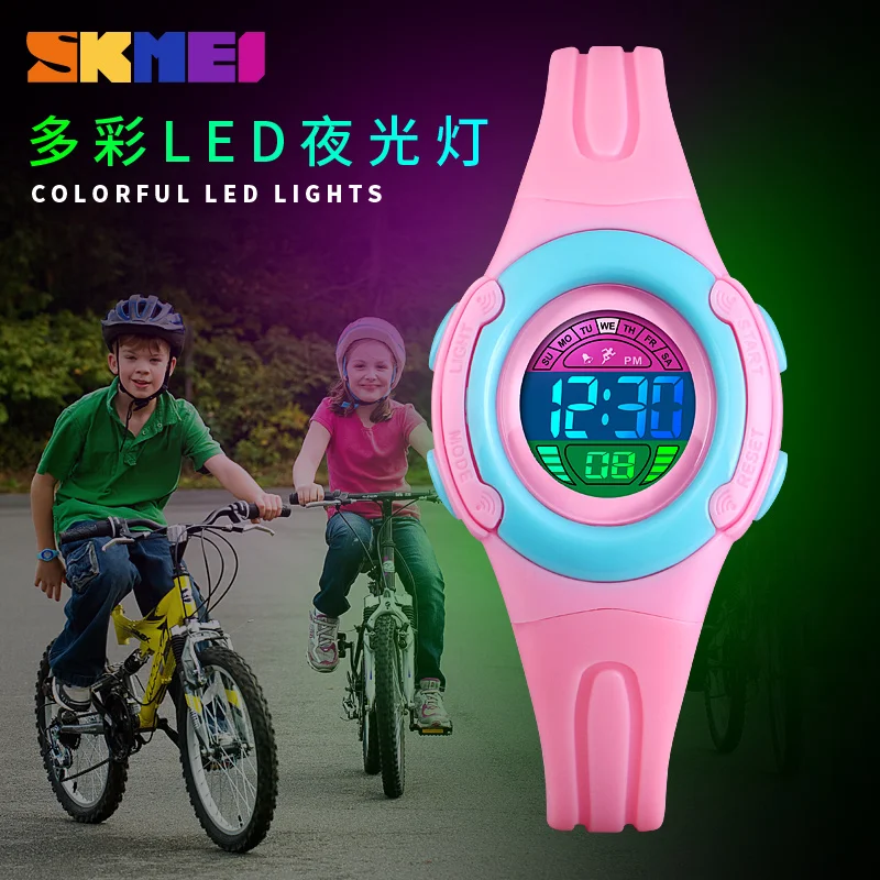 SKMEI Luminous Children Watch Fashion Digital Back Light 5Bar Waterproof Buckle Student Running Wristwatch Outdoor Casual Clock