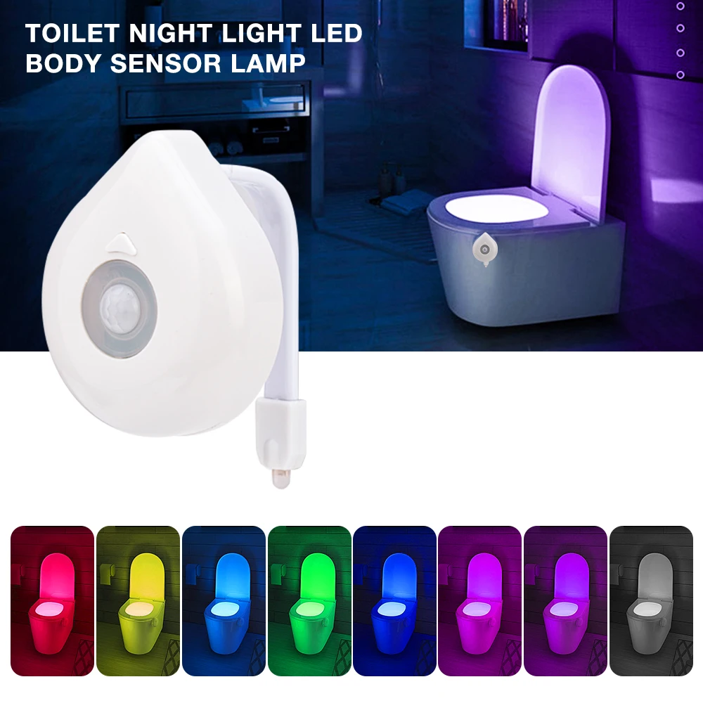 

LED Toilet Seat Night Light Motion Sensor WC Light Real 8 Colors Changeable Lamp AAA Battery Powered Backlight for Toilet Bowl