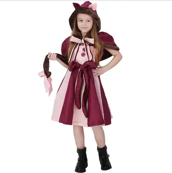 

New Alice in Wonderland Girl Cat Cosplay Costume Child Purple Dresses Kids Halloween Costumes Size 110-150cm Carnival Clothes