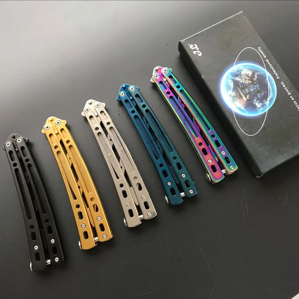 Mirrored folding balisong butterfly knife cs go trainner dull blade no edge tool butterfly in