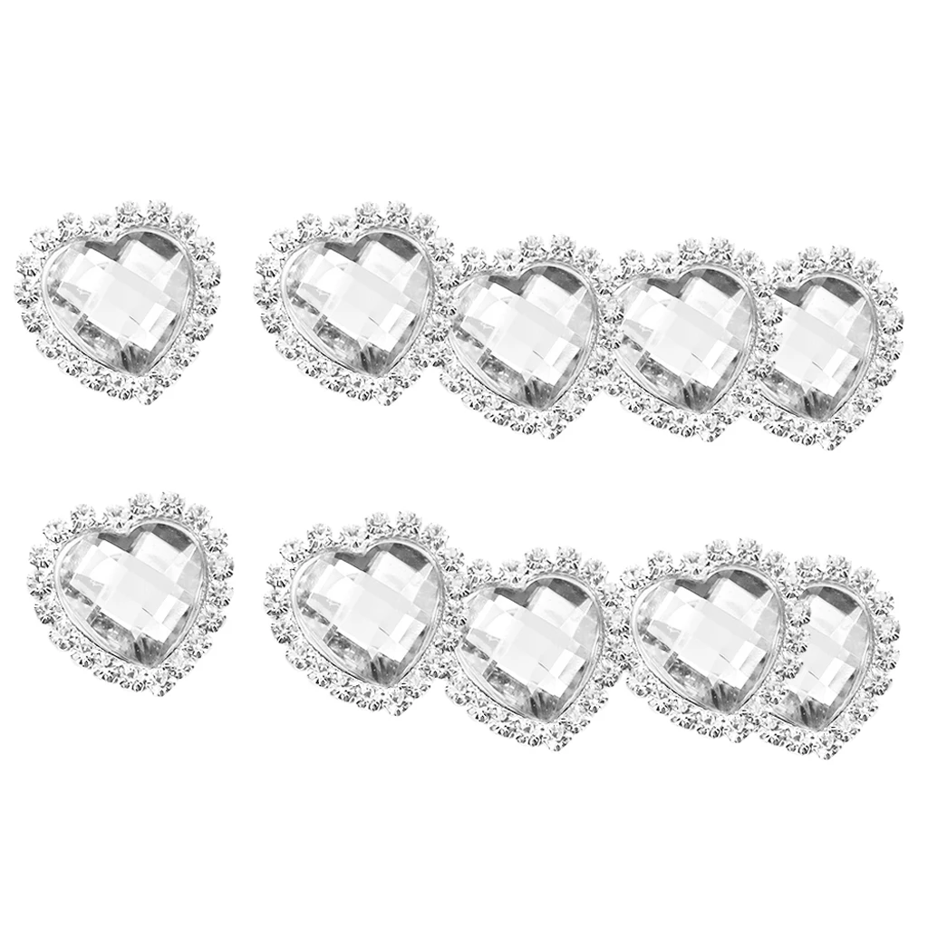 10pcs Clear Crystal Rhinestone Button Love Heart Shaped Button Flatback Decoration DIY Sewing for Bag Clothes - 20x25mm